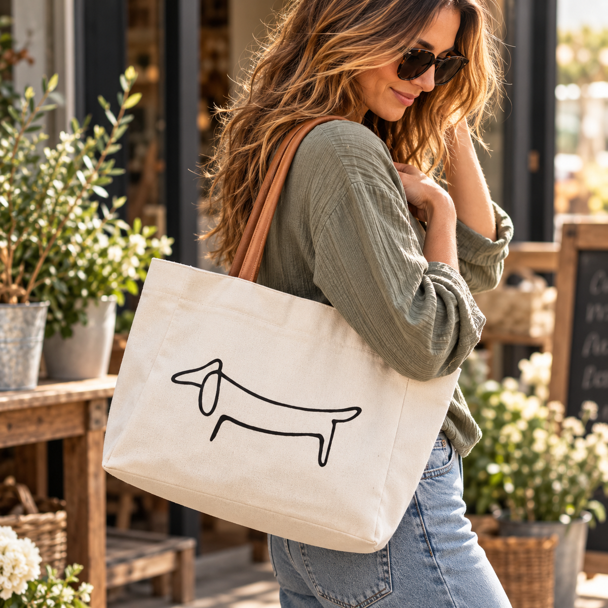 Line Art Dog Canvas Tote | Minimalist Everyday Tote Bag