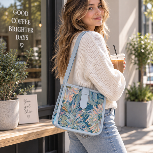 Botanical Print Canvas Tote | Floral Structured Shoulder Bag