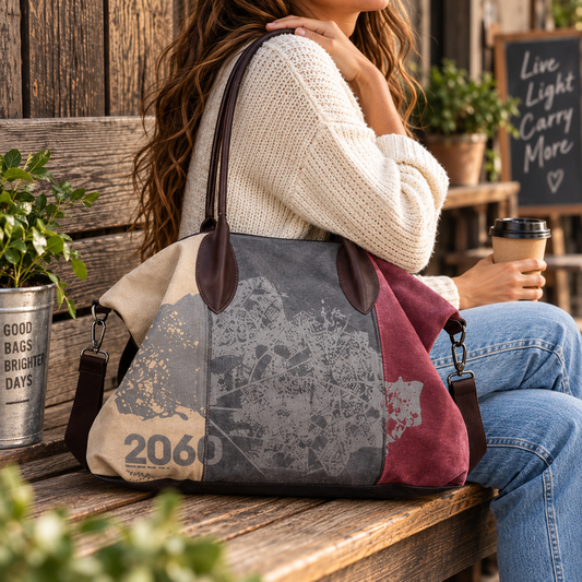 Canvas Hobo Bag | Colour Block Map Print Shoulder Bag