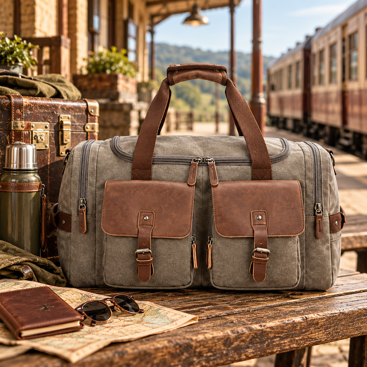 Waterproof Canvas Duffel Bag | Dual Pocket Travel Bag