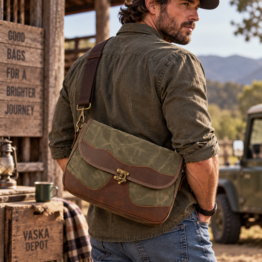 Waxed Canvas Messenger Bag | Buckle Flap Shoulder Bag