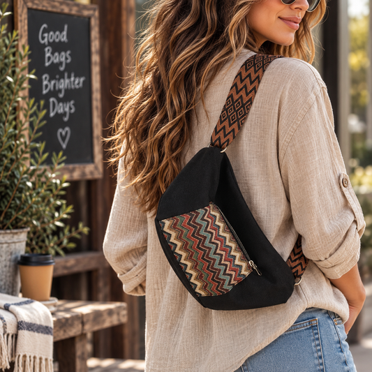 Striped Canvas Shoulder Bag | Colour-Block Saddle Tote