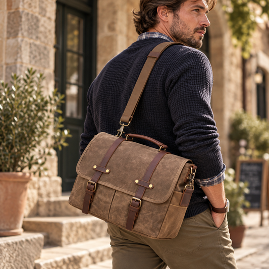 Water-Resistant Canvas Messenger Bag | Business Laptop Satchel
