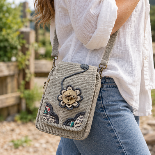 Floral Canvas Mini Phone Bag | Woven Wristlet Pouch
