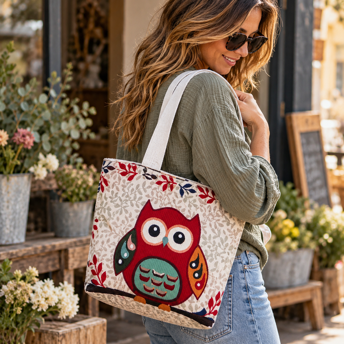 Embroidered Animal Print Mini Tote Bag | Retro Handbag