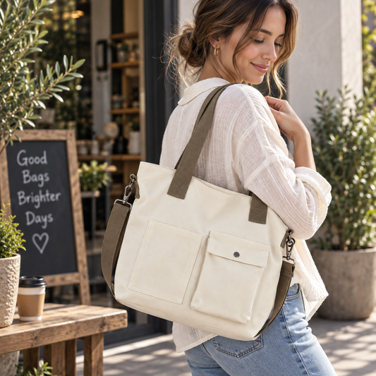 Canvas Tote Bag | Front Pocket Shoulder Bag