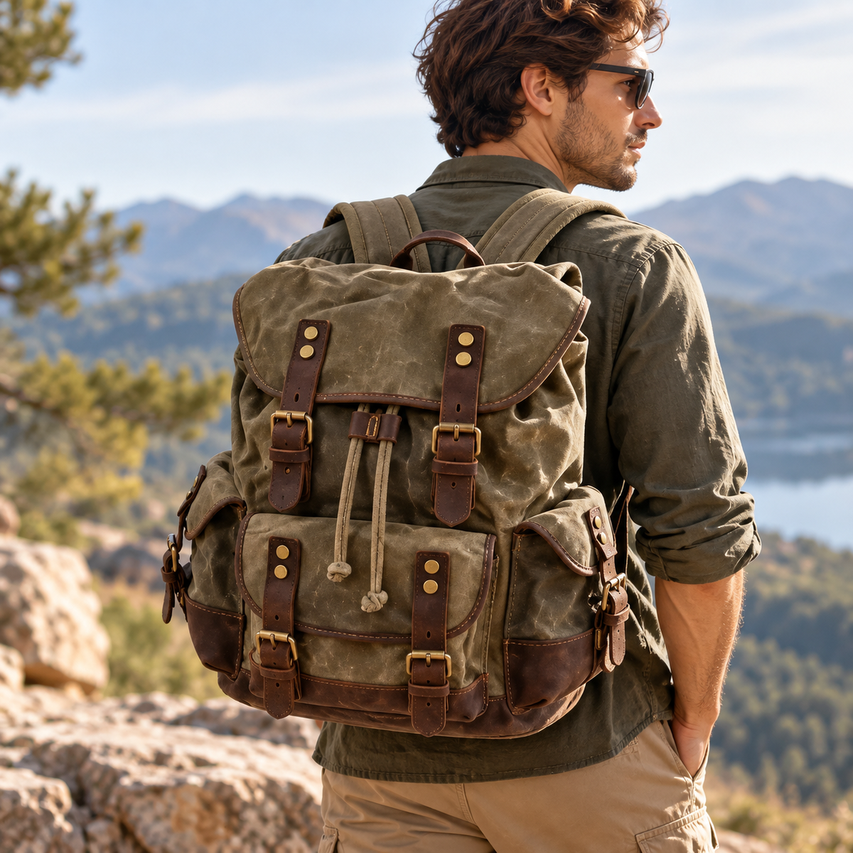 Canvas Backpack | Waterproof Wear-Resistant Rucksack with Laptop Pocket
