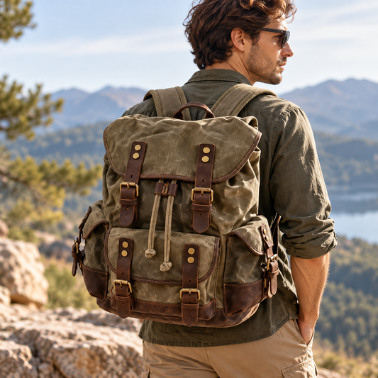Canvas Backpack | Waterproof Wear-Resistant Rucksack with Laptop Pocket