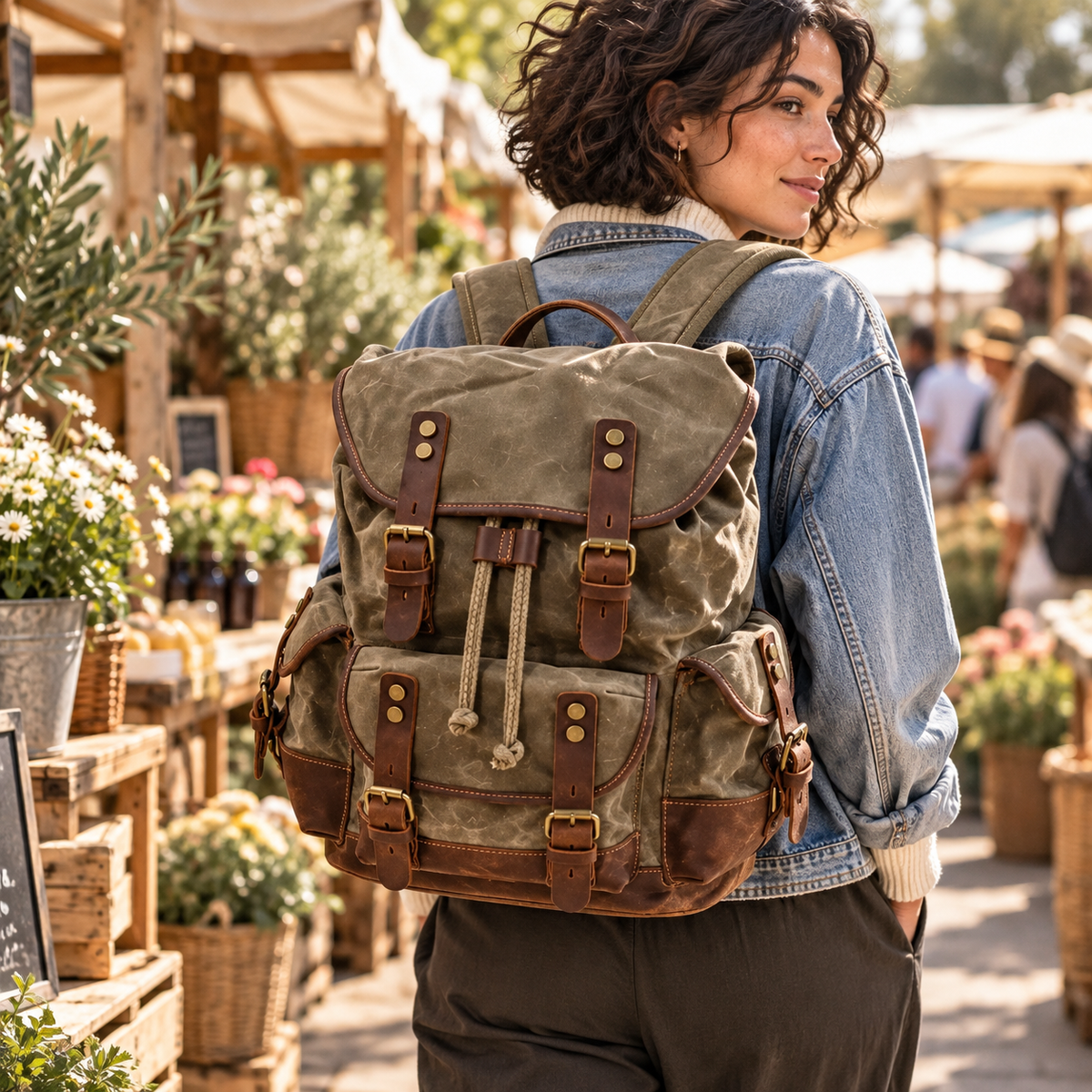 Canvas Backpack | Waterproof Wear-Resistant Rucksack with Laptop Pocket