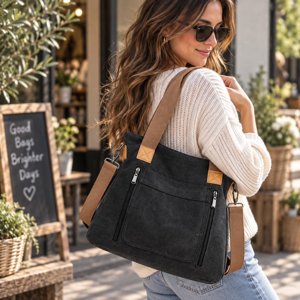 Women's Canvas Commuter Tote Bag | Large Capacity Shoulder Bag