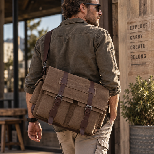 Men's Canvas Messenger Bag | 15" Laptop Crossbody Bag