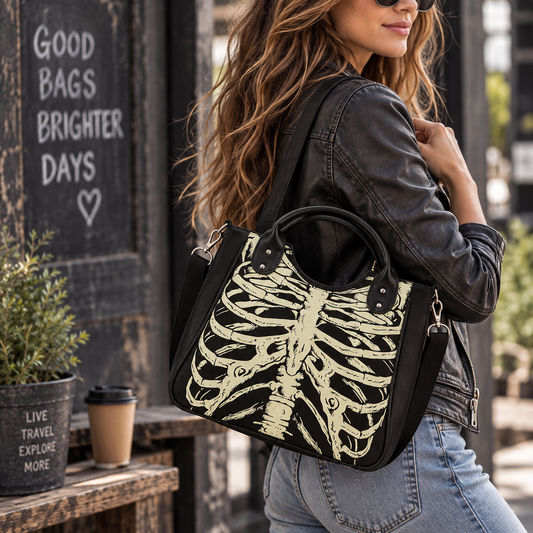 Luminous Skeleton Canvas Shoulder Bag | Glow-in-the-Dark Print Tote