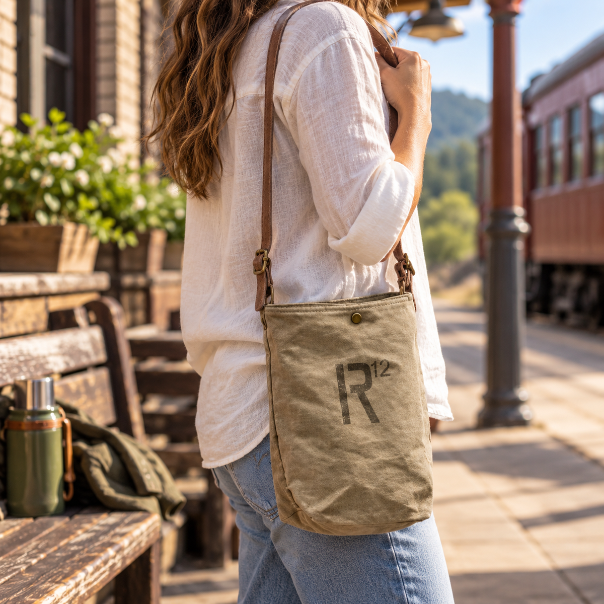 Canvas Leather Crossbody Pouch | Vintage Utility Shoulder Bag