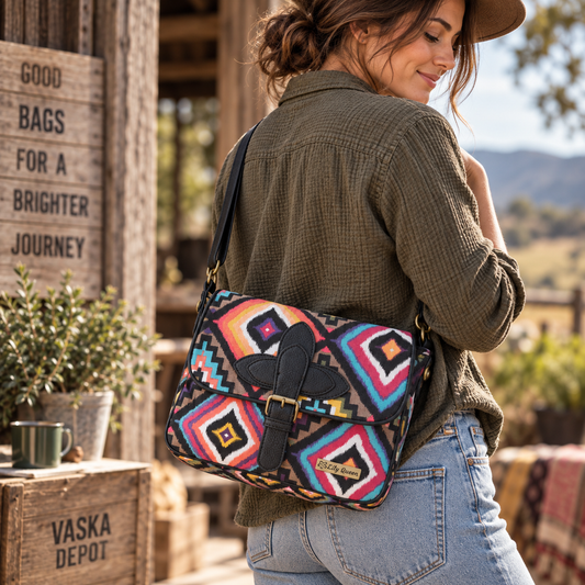 Retro Geometric Canvas Messenger Bag | Crossbody Flap Bag