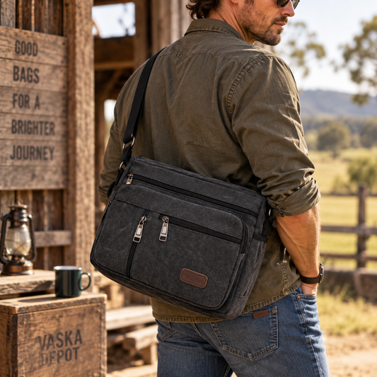 Men's Canvas Messenger Bag | Multi-Pocket Shoulder Bag