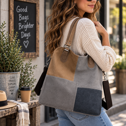 Color Block Canvas Shoulder Bag | Contrast Strap Hobo Bag
