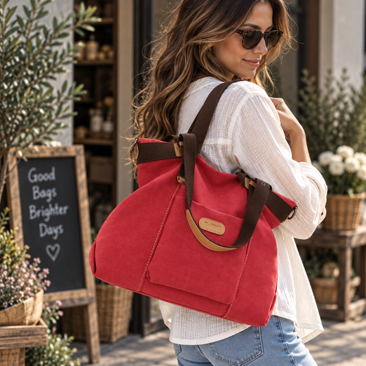Vintage Canvas Tote Bag | Soft Structured Shoulder Bag