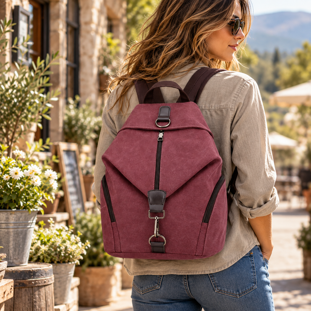 Canvas Sling Backpack | Anti-Theft Compact Rucksack