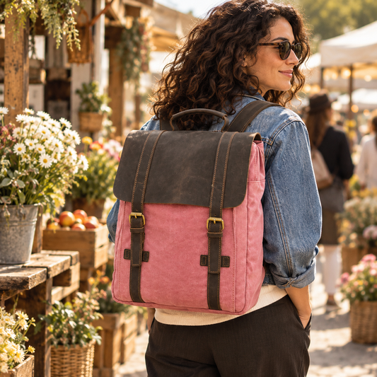 Vintage Canvas Backpack | Crazy Horse Leather Trim Rucksack