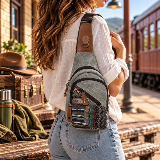 Embroidered Canvas Chest Bag | Anti-Theft Sling Bag