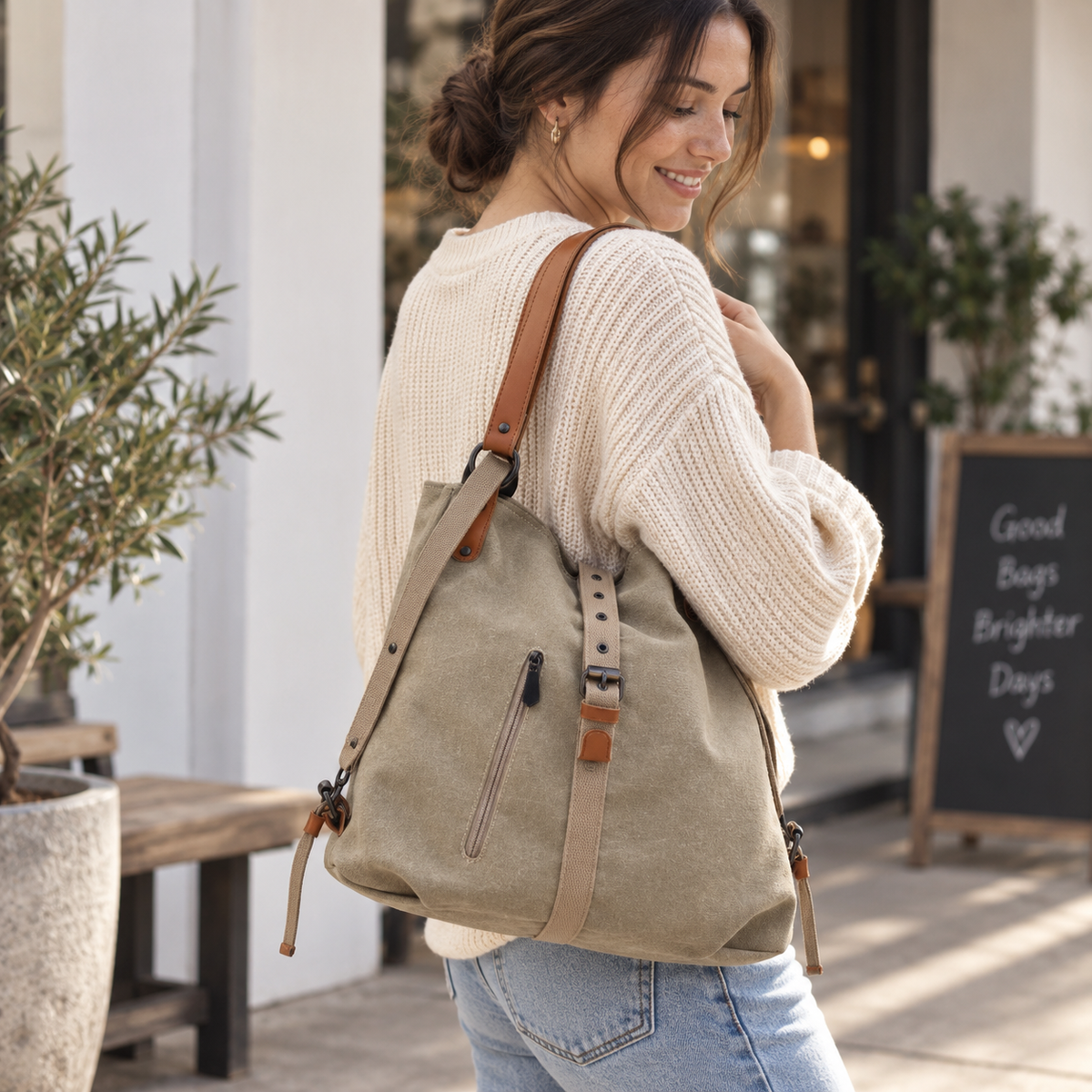 Canvas Bucket Shoulder Bag | Multi-Functional Drawstring Bag
