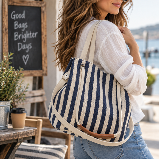 Striped Canvas Bucket Bag | Crossbody Shoulder Bag