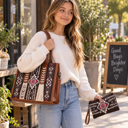 Bohemian Canvas Tote Bag | Ethnic Print Tassel Crossbody