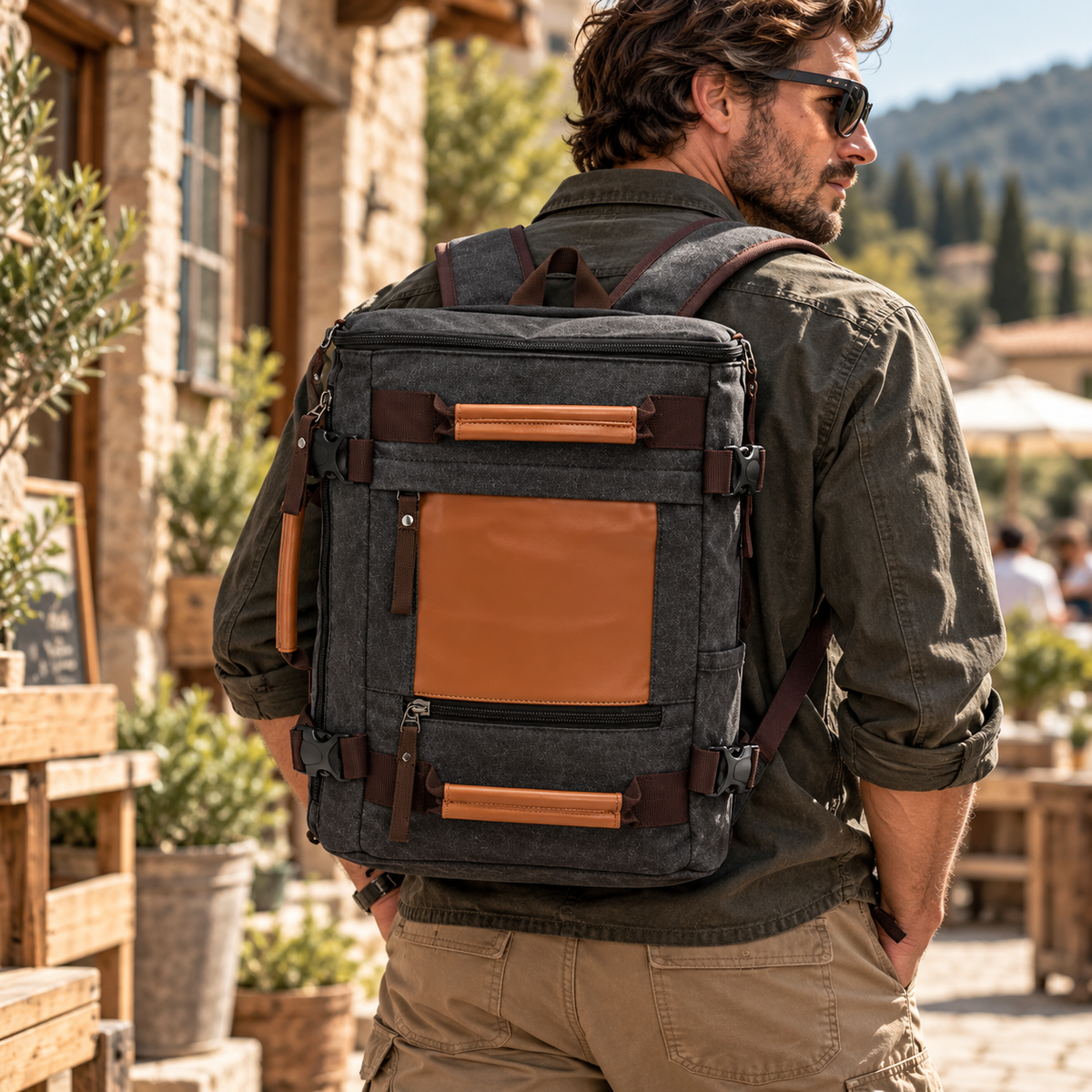 Canvas Expedition Backpack | Leather Panel Travel Rucksack