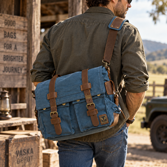 Men's Canvas Messenger Bag | Retro Leather Trim Postman Bag