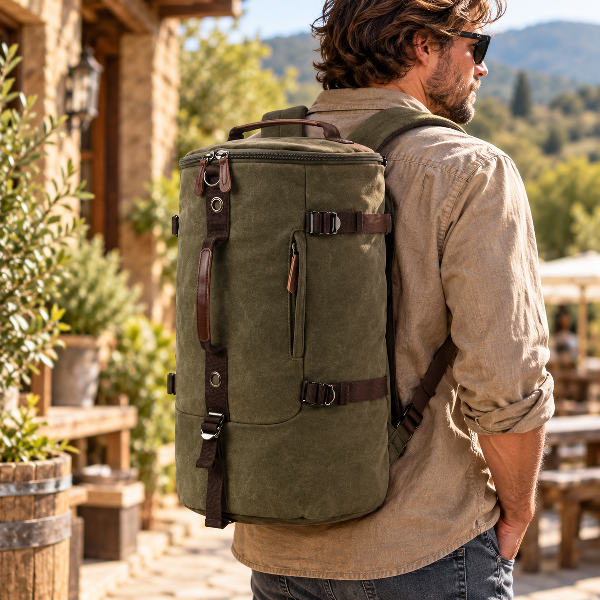Canvas Cylinder Backpack | Large Capacity Drum Bag