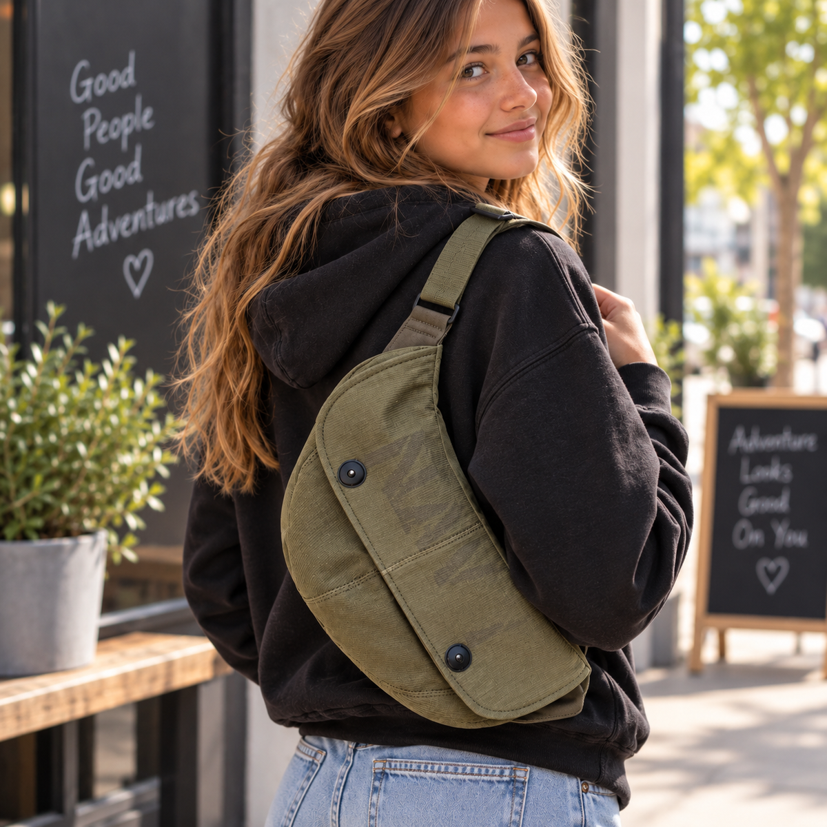Army Green Canvas Utility Waist Bag | Street Style Belt Bag