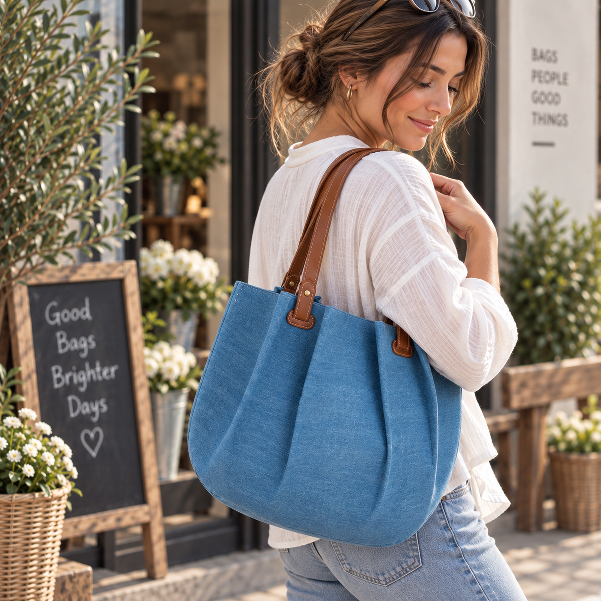 Pleated Tote Bag | Soft Structured Shoulder Bag